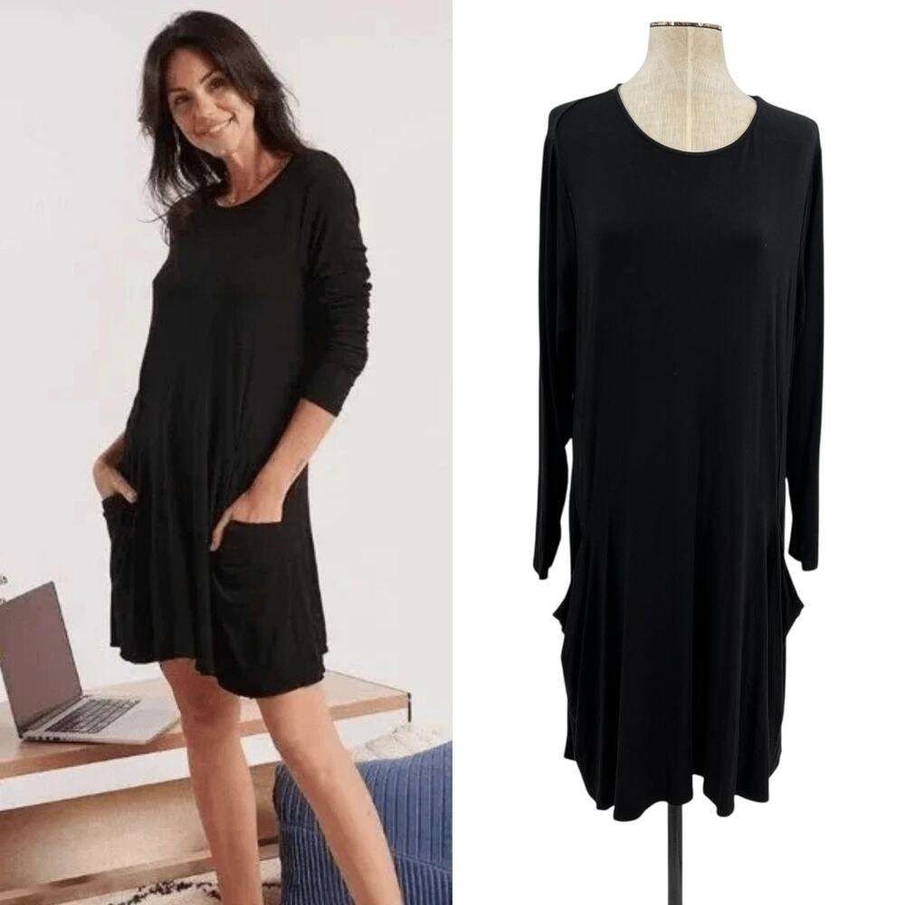 Betabrand Sweatshirt Travel Dress Long Sleeve‎ Jersey Modal Silk Black Size XL